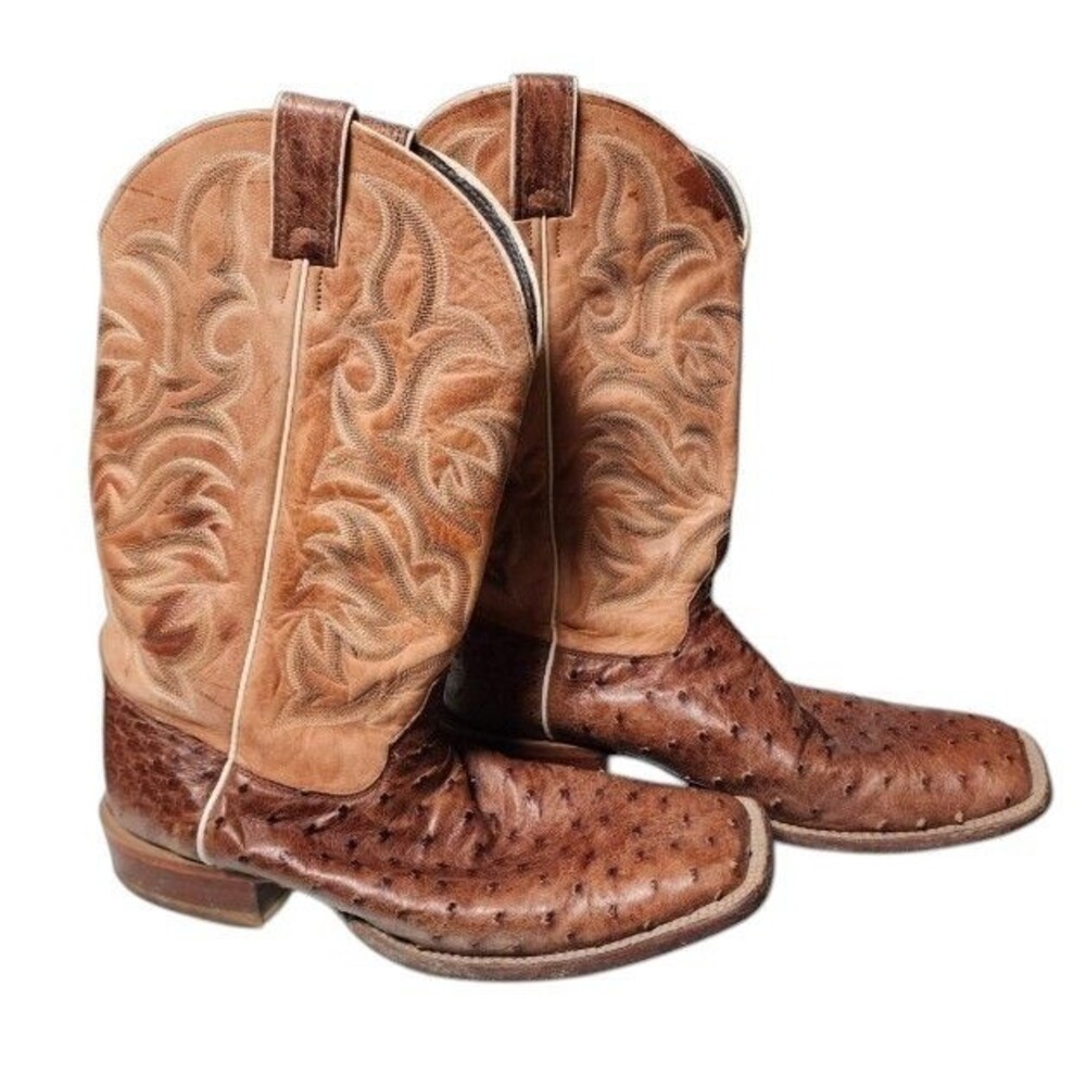 Justin Men's Full Quill Ostrich Western Boots Size 12D Square Toe